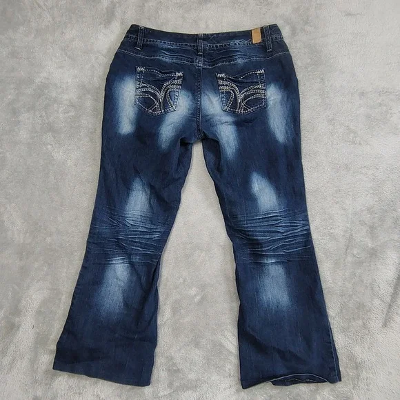 Maurices curvy womens Y2k embroidered bootcut jeans 14 stretch mid rise *HEMMED - Picture 10 of 11